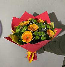 Букет восход солнца в Знаменке Тамбовской области Букет цветов из:  Герберы и Хризантемы в Знаменке Тамбовской области