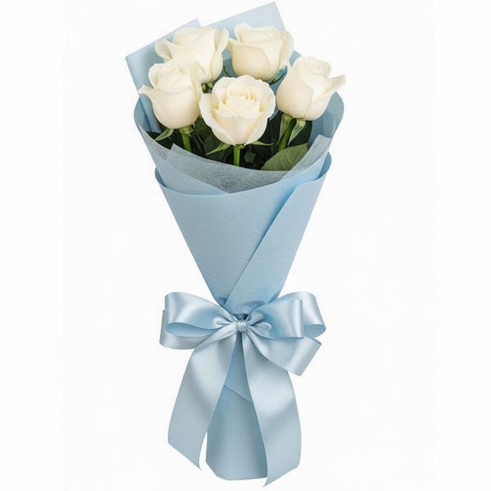 5 Белых роз Проуд в Знаменке Тамбовской области Букет 5 Белых роз Проуд в Знаменке Тамбовской области