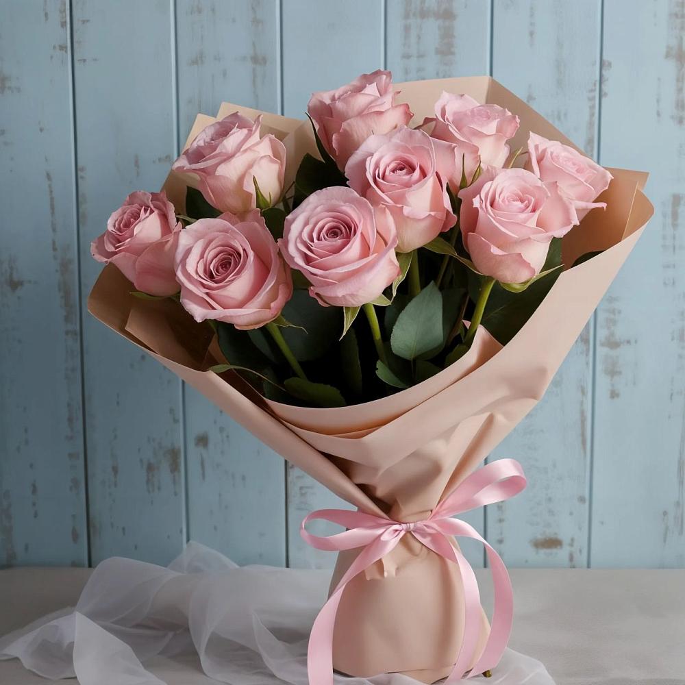 9 розовых роз в Знаменке Тамбовской области Букет цветов из: Розы в Знаменке Тамбовской области