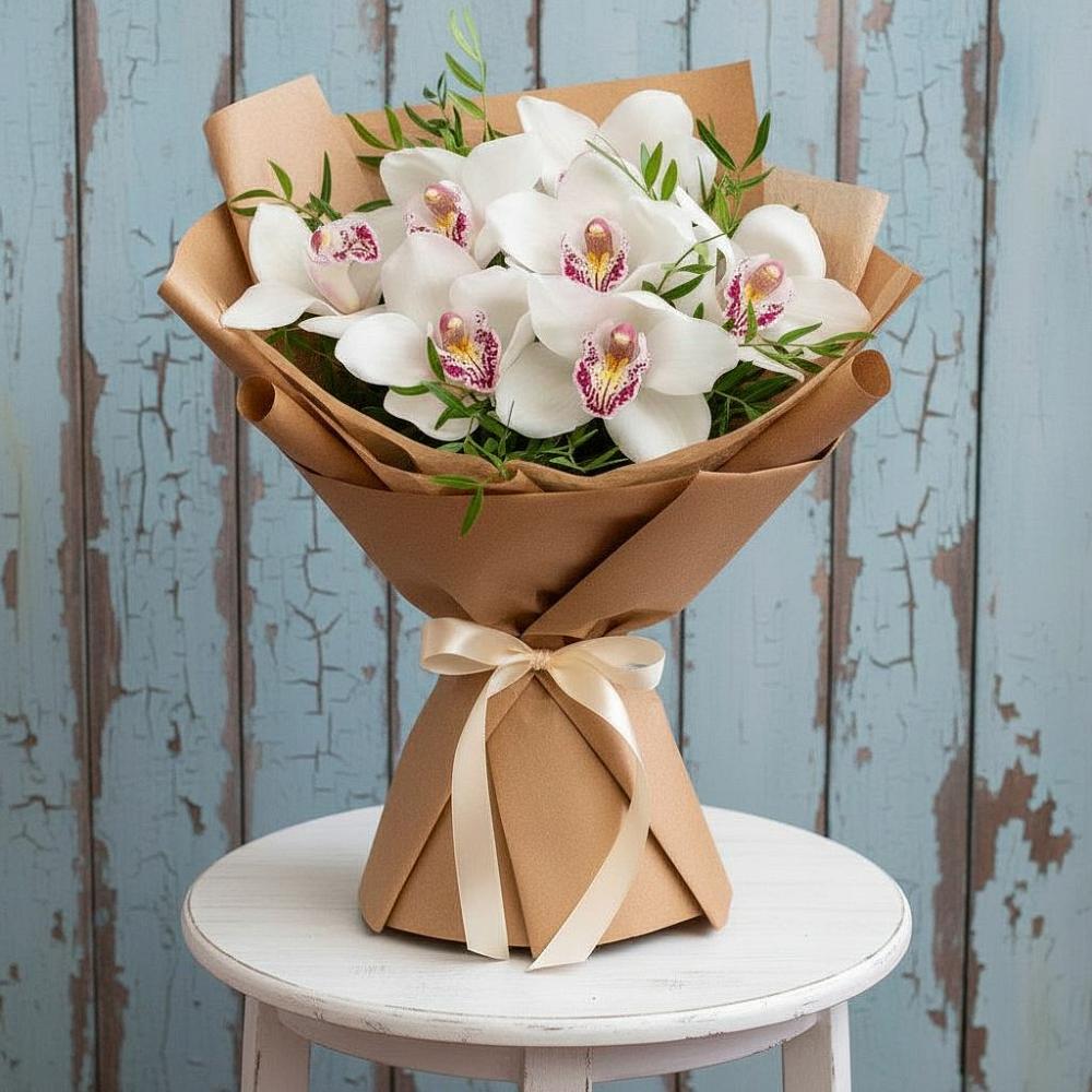 Букет Белые орхидеи в Знаменке Тамбовской области Букет цветов из: Орхидеи и Розы в Знаменке Тамбовской области