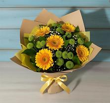 Букет восход солнца в Знаменке Тамбовской области Букет цветов из:  Герберы и Хризантемы в Знаменке Тамбовской области