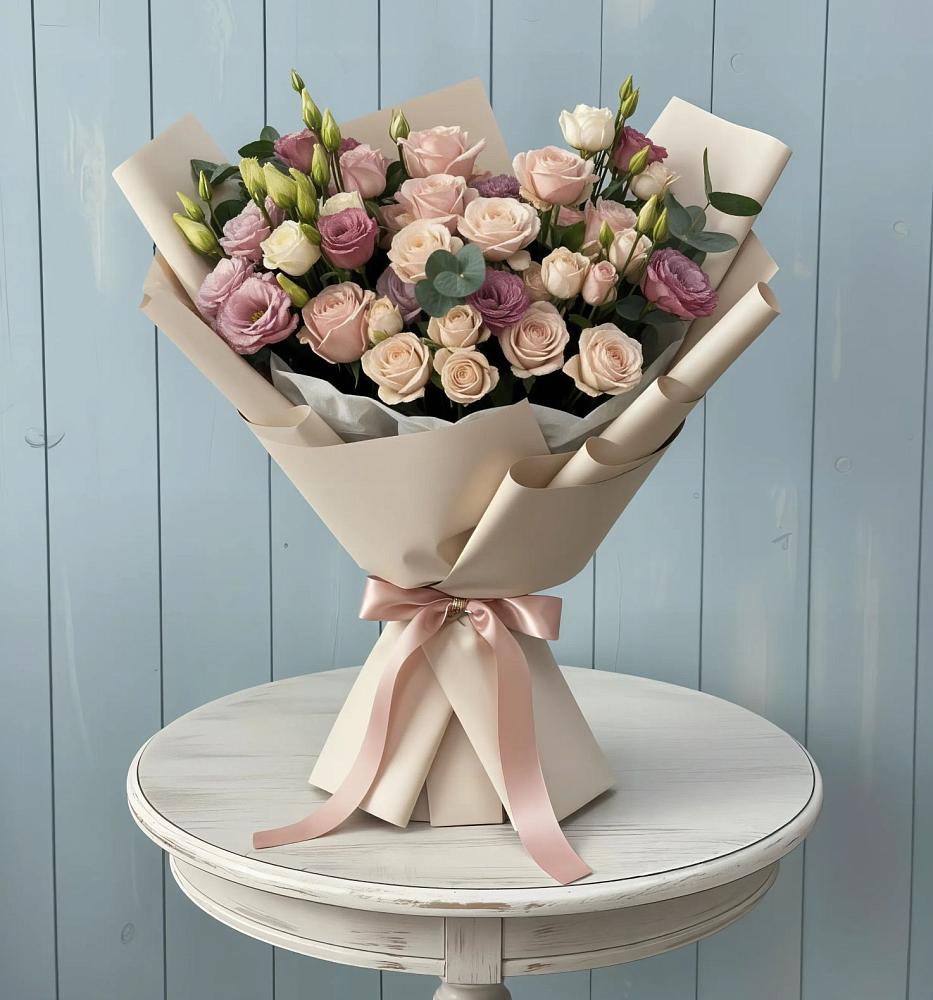 Букет бодрость в Знаменке Тамбовской области Букет цветов из: Розы и Лизиантусы в Знаменке Тамбовской области