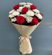 Букет романтическая гармония в Знаменке Тамбовской области Букет цветов из:  Розы и Хризантемы в Знаменке Тамбовской области