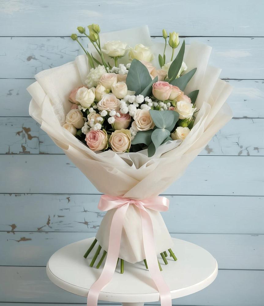 Букет Сказочное воображение в Знаменке Тамбовской области Букет цветов из: Розы и Лизиантусы в Знаменке Тамбовской области