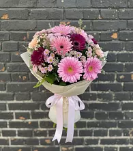 Букет яркие краски в Знаменке Тамбовской области Букет цветов из:  Герберы и Хризантемы в Знаменке Тамбовской области