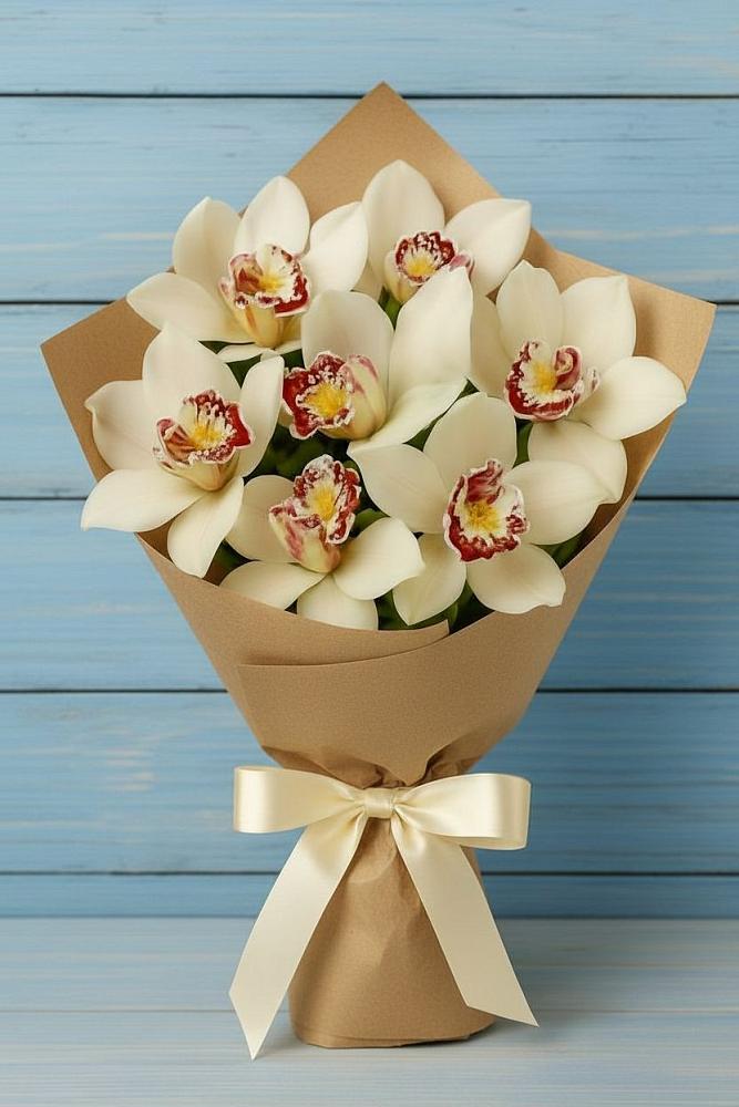 Букет 7 белых орхидей в Знаменке Тамбовской области Букет цветов из: Орхидеи и Розы в Знаменке Тамбовской области